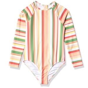 Roxy Girls' Colorful Party Long Sleeve Onesie Swimsuit XL